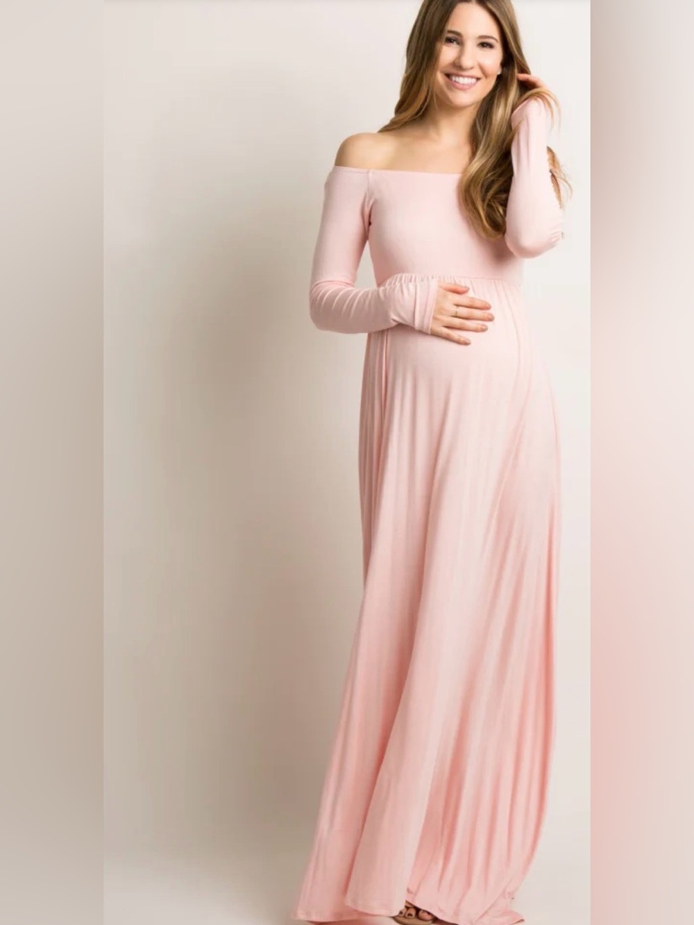 Off-Shoulder Pink Maternity Maxi Dress